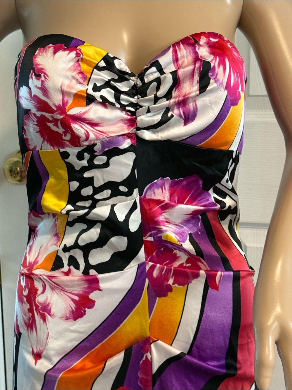 Vintage Y2K Cache Dress Size 6 Satin Floral Ruched Mermaid Maxi Event Formal - Picture 5 of 16